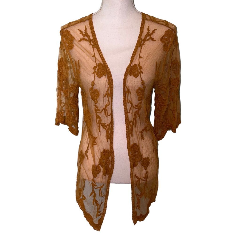 Maurices Lace Mustard Kimono Coverup Small Medium Open Front